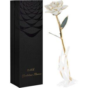 White Gold Rose Gifts for Women Wife,24k Gold Dipped Real Rose Lasted Forever